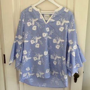 Blue and white striped summer blouse